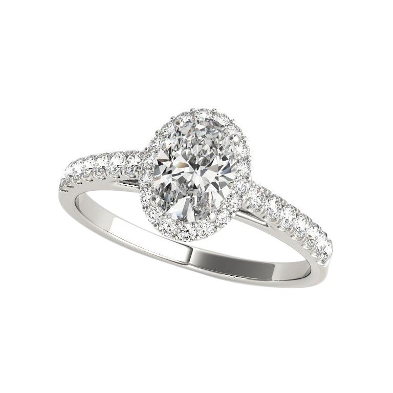 GIA Certified 0,90 Carat Oval Halo Pave Cathedral 18K White Diamond Ring
