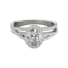 GIA Certified 0.90 Carat Oval Halo Triple Pave Band White Gold Diamond Ring