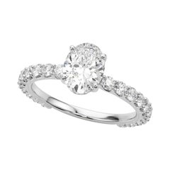 GIA Certified 0,90 Carat Oval Partial Eternity Shank Platinum Diamond Ring (anello di diamanti con gambo)
