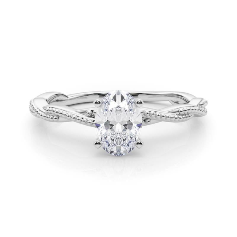 Bague de diamant en platine certifiée GIA 0,90 carat ovale à anneau tressé et torsadé