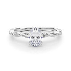 Bague de diamant en platine certifiée GIA 0,90 carat ovale à anneau tressé et torsadé