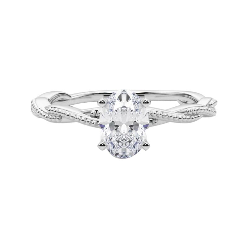 Bague de diamant en platine certifiée GIA 0,90 carat ovale à anneau tressé et torsadé