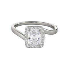 GIA Certified 0.90 Carat Radiant Halo Curved Bypass Platinum Diamond Ring