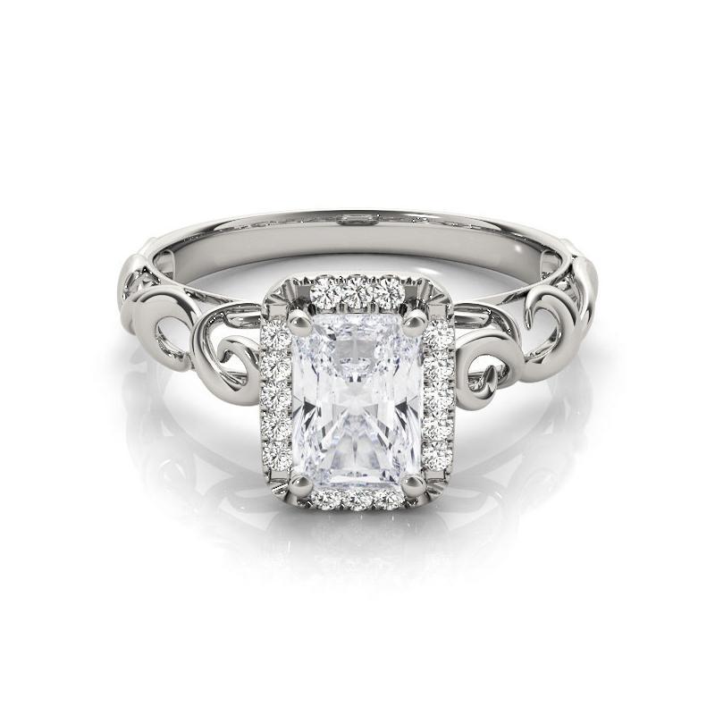 Bague à diamant cathédrale certifiée GIA 0,90 carat Radiant Halo Ribbon