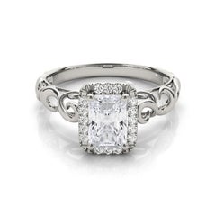 Bague à diamant cathédrale certifiée GIA 0,90 carat Radiant Halo Ribbon