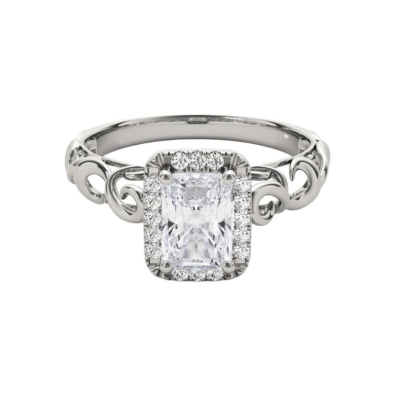 GIA Certified 0.90 Carat Radiant Halo Ribbon Cathedral Diamond Ring