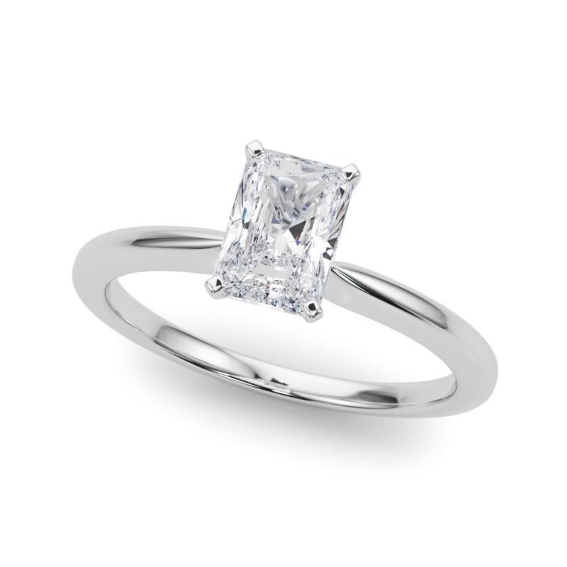 Taille radiant Bague solitaire en platine avec diamant radiant de 0,90 carat certifiée GIA en vente