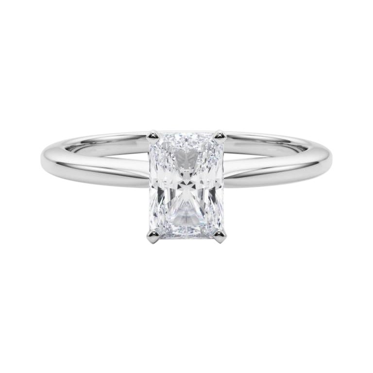 Bague solitaire en platine avec diamant radiant de 0,90 carat certifiée GIA