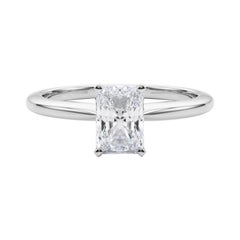 Bague solitaire en platine avec diamant radiant de 0,90 carat certifiée GIA
