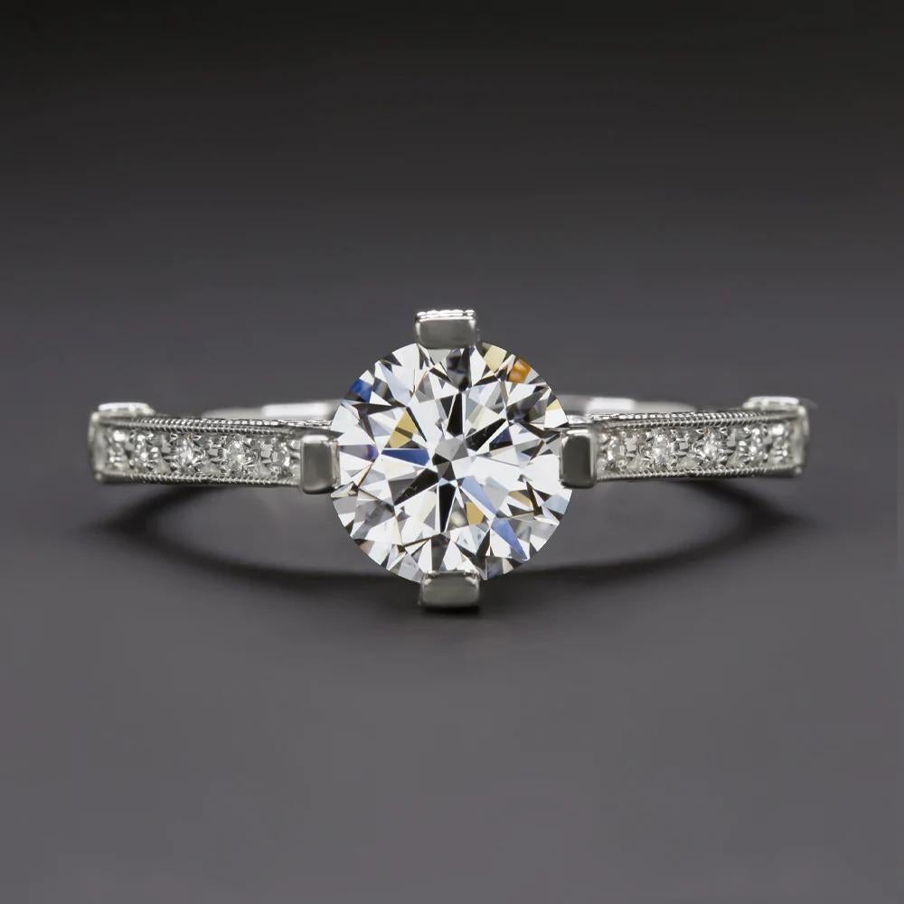 GIA Certified 1 Carat Round Cut Diamond IF Clairity Art Deco Style Ring In New Condition For Sale In Chicago, IL