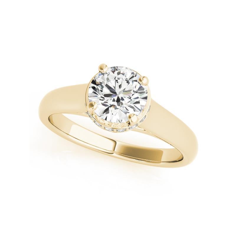 Round Cut GIA Certified 0.90 Carat Round Hidden Halo Trellis 18K Yellow Gold Diamond Ring For Sale