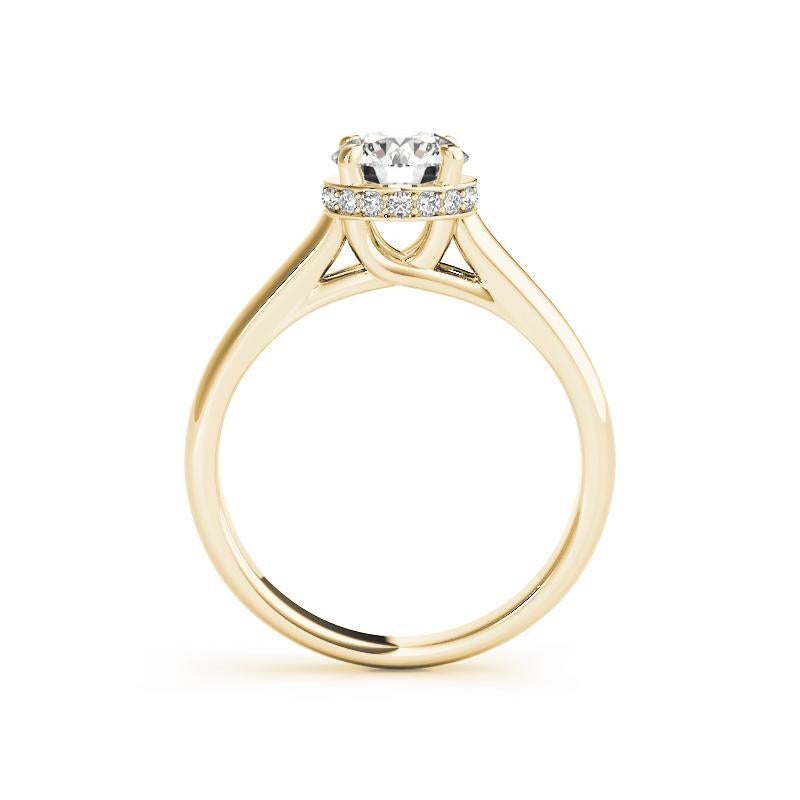 GIA Certified 0.90 Carat Round Hidden Halo Trellis 18K Yellow Gold Diamond Ring In New Condition For Sale In New York, NY
