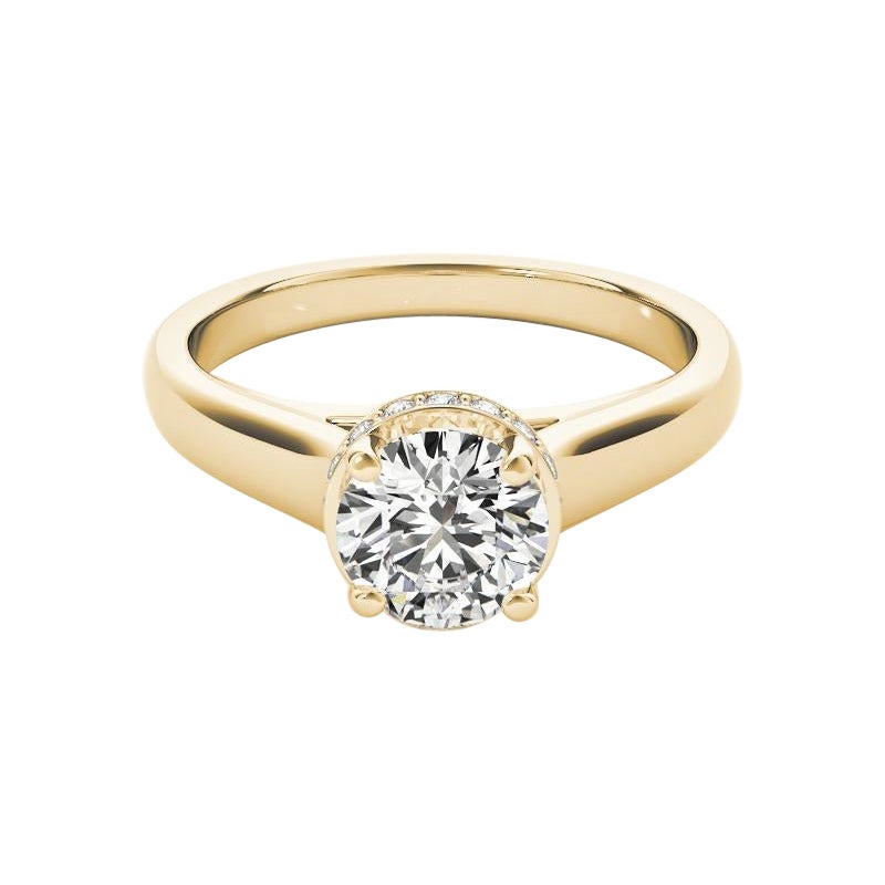 GIA Certified 0.90 Carat Round Hidden Halo Trellis 18K Yellow Gold Diamond Ring