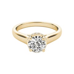 GIA Certified 0.90 Carat Round Hidden Halo Trellis 18K Yellow Gold Diamond Ring