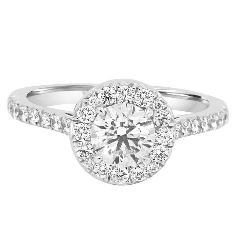 GIA Certified 0.90 Carat Round White Diamond Halo Gold Engagement Ring ...