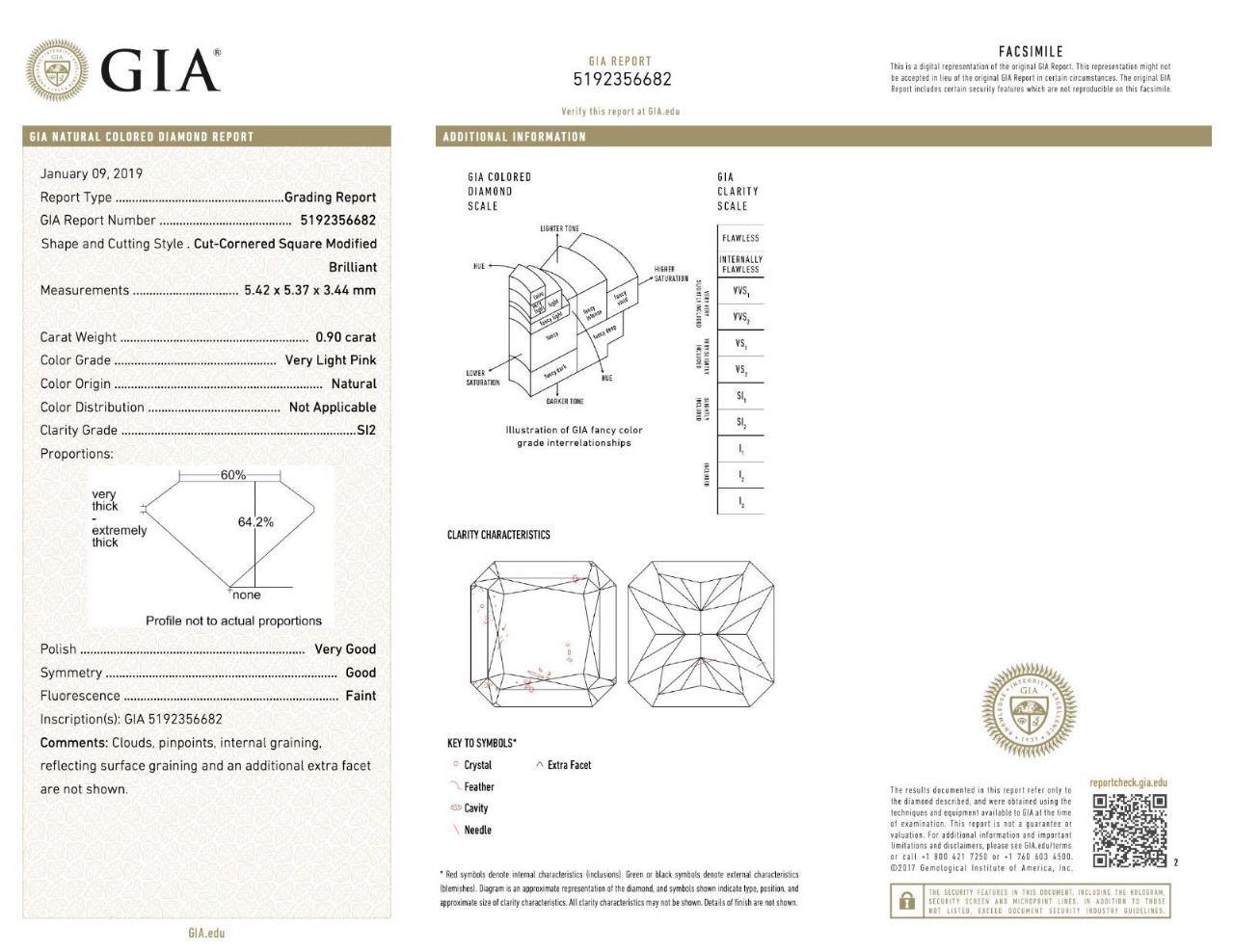 Anello con diamante certificato GIA da 0,90 carati di colore rosa molto chiaro con purezza SI2 in vendita 3