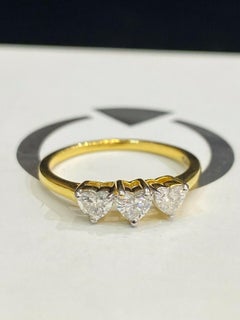 GIA Certified 0.90 Carats F VVS1 Heart Diamond Three-Stone Ring 18K Yellow Gold