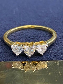 GIA Certified 0.90 Carats F VVS1 Heart Diamond Three-Stone Ring 18K Yellow Gold