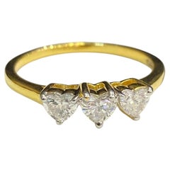 GIA Certified 0.90 Carats F VVS1 Heart Diamond Three-Stone Ring 18K Yellow Gold