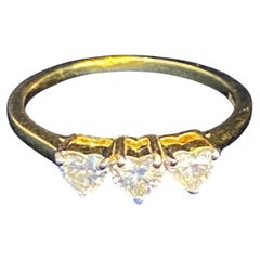 GIA Certified 0.90 Carats F VVS1 Heart Diamond Three-Stone Ring 18K Yellow Gold