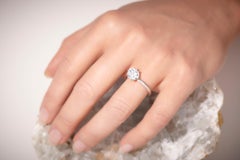 GIA Certified 0.90 Carats Round Diamond White Gold Asymmetrical Engagement Ring