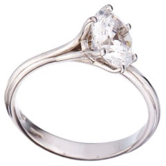 GIA Certified 0.90 Carats Round Diamond White Gold Asymmetrical Engagement Ring