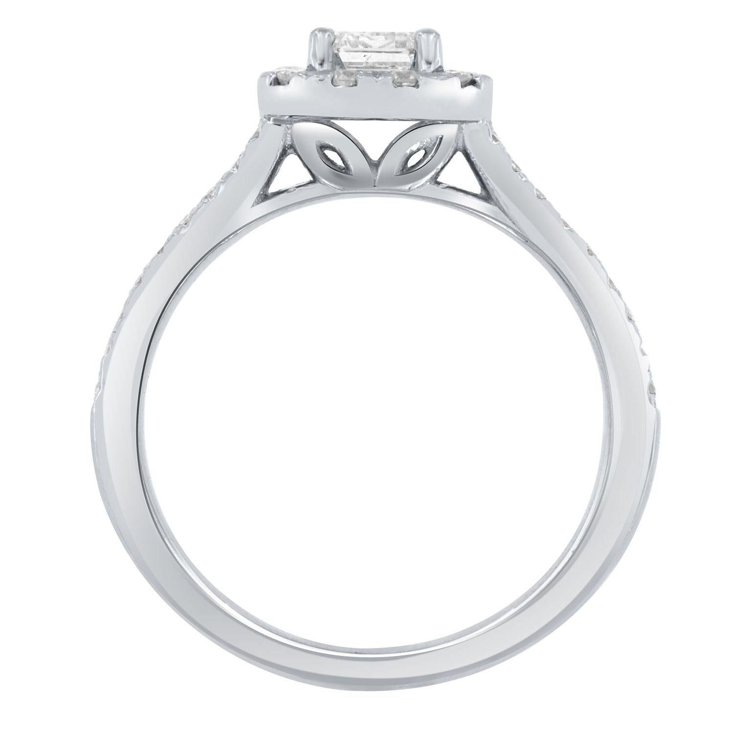 Bague à deux rangées de diamants en platine avec halo de diamants taille émeraude de 0,90 carat certifié GIA Neuf - En vente à San Francisco, CA