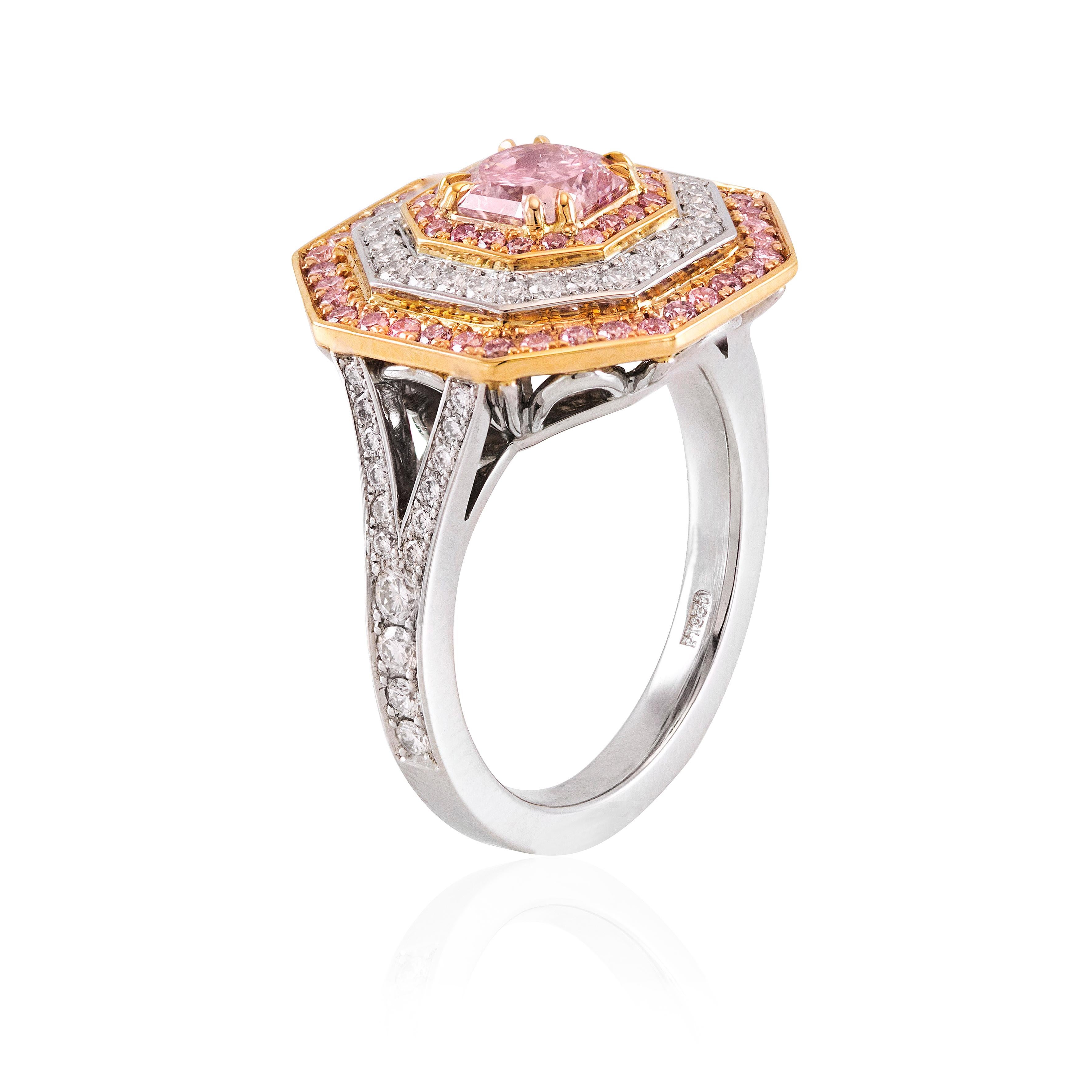 GIA-zertifizierter Verlobungsring mit 0,90 Karat Diamanten im Strahlenschliff in Violett und Rosa (Zeitgenössisch) im Angebot