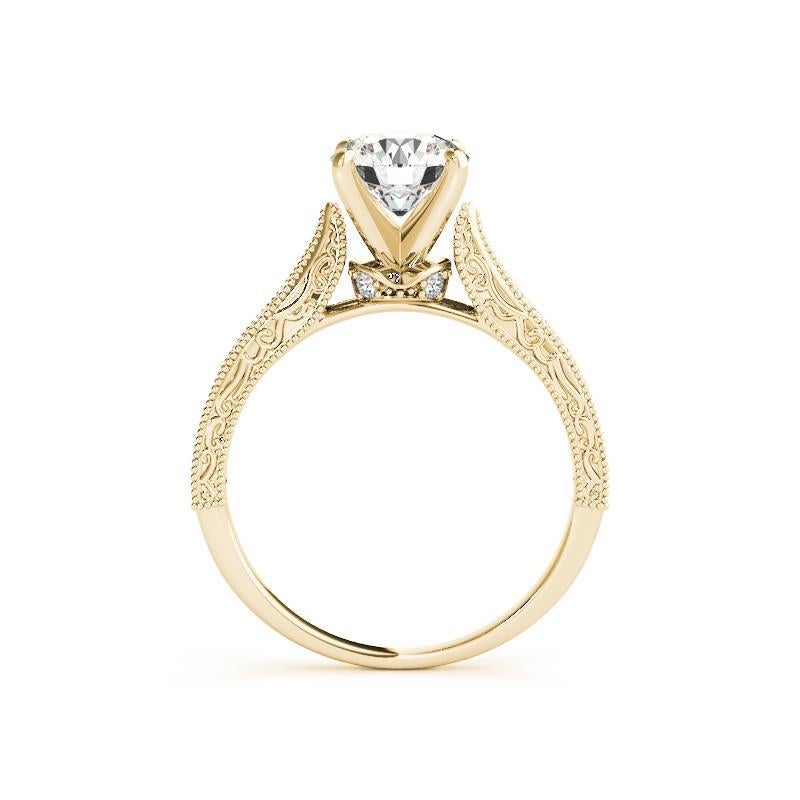 Taglio rotondo Anello con diamante a traliccio inciso Tulipano rotondo certificato GIA da 0,90 carati in vendita