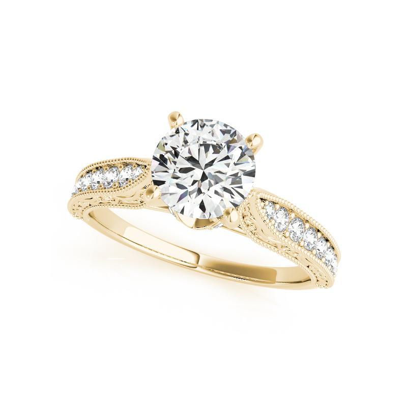 GIA Certified 0.90ct Round Tulip Halo Engraved Trellis Diamond Ring