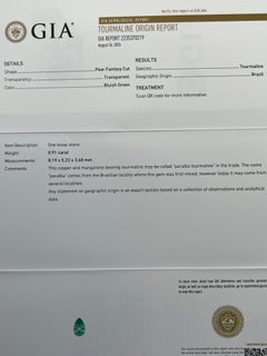 Natural Bluish/Green Brazilian Paraiba Tourmaline 0.91 carat/ GIA Report