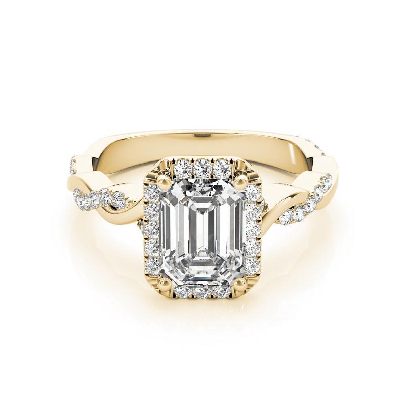 Taglio smeraldo GIA Certified 0,91 Carat Braided Band Emerald Halo Yellow Gold Ring (Anello di diamanti con diamante) in vendita