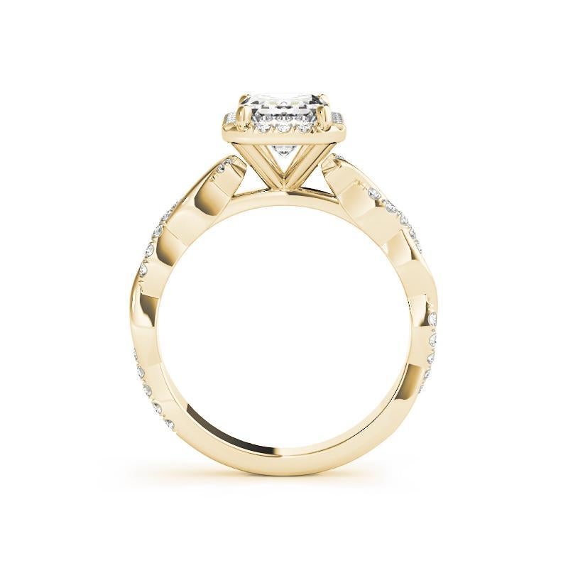 Donna GIA Certified 0,91 Carat Braided Band Emerald Halo Yellow Gold Ring (Anello di diamanti con diamante) in vendita