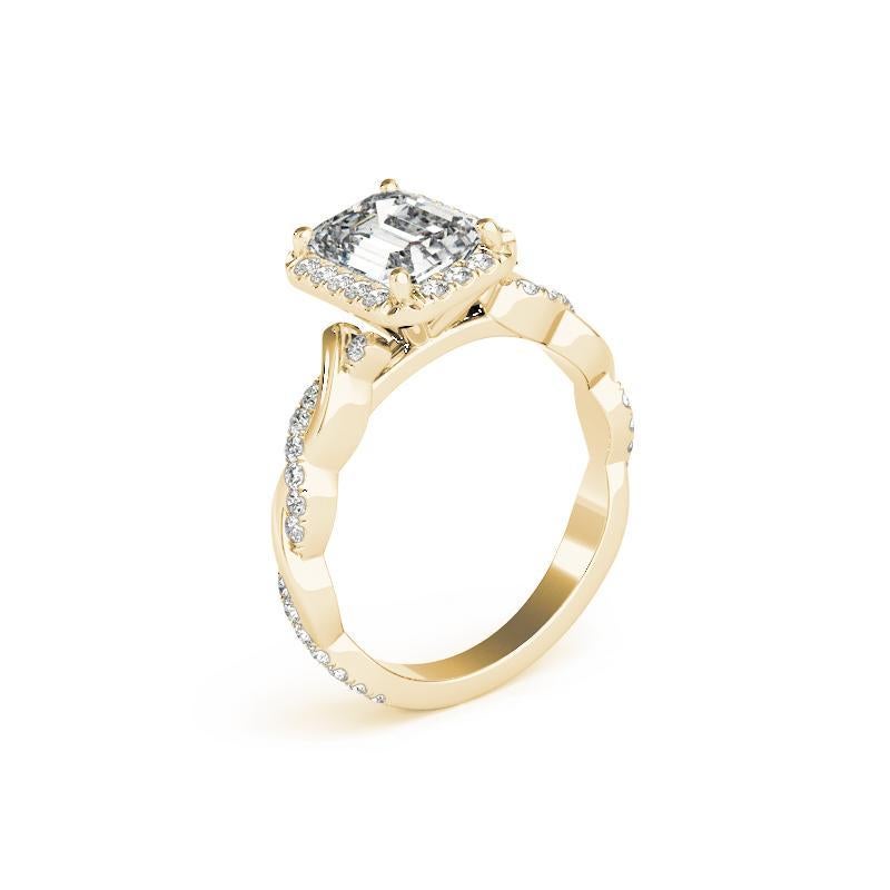 GIA Certified 0,91 Carat Braided Band Emerald Halo Yellow Gold Ring (Anello di diamanti con diamante) in vendita 1