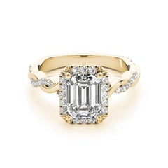 GIA Certified 0.91 Carat Braided Band Emerald Halo Yellow Gold Diamond Ring