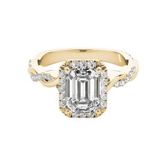 GIA Certified 0,91 Carat Braided Band Emerald Halo Yellow Gold Ring (Anello di diamanti con diamante)