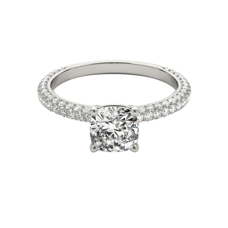 GIA Certified 0,91 Carat Cushion Cushion Solitaire Pave Platinum Diamond Ring