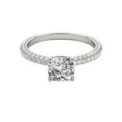 GIA Certified 0,91 Carat Cushion Cushion Solitaire Pave Platinum Diamond Ring