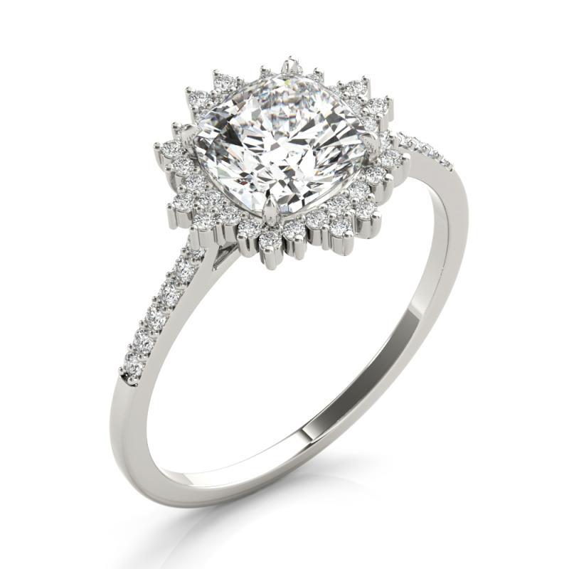Certifié GIA 0.91 Carat Cushion Flower Cluster  Bague en diamant en vente 1