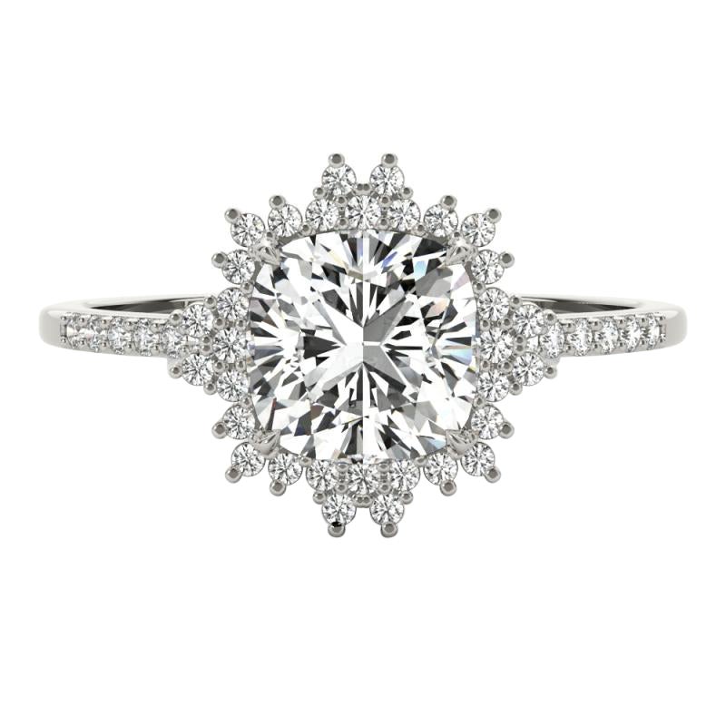 Cluster di fiori a cuscino certificato GIA da 0,91 carati  Anello con diamante