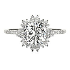 Cluster di fiori a cuscino certificato GIA da 0,91 carati  Anello con diamante