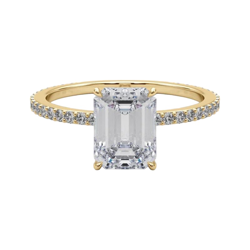 Anillo de diamantes con banda de pavé con halo oculto y esmeralda de 0.91 quilates certificado por GIA