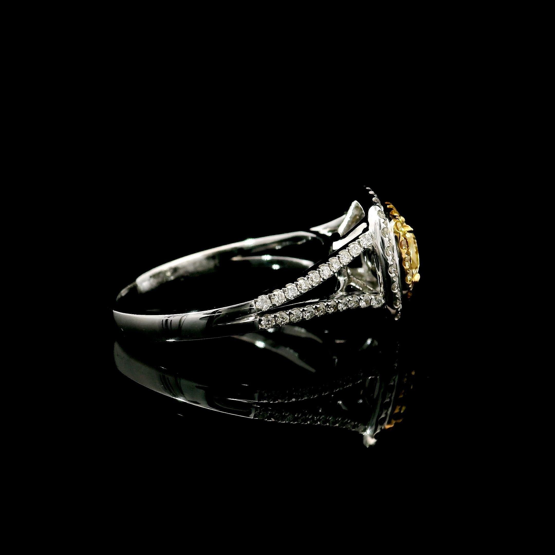 GIA Certified 0.91 Carat Fancy Yellow I2 Clarity Diamond Ring For Sale 2