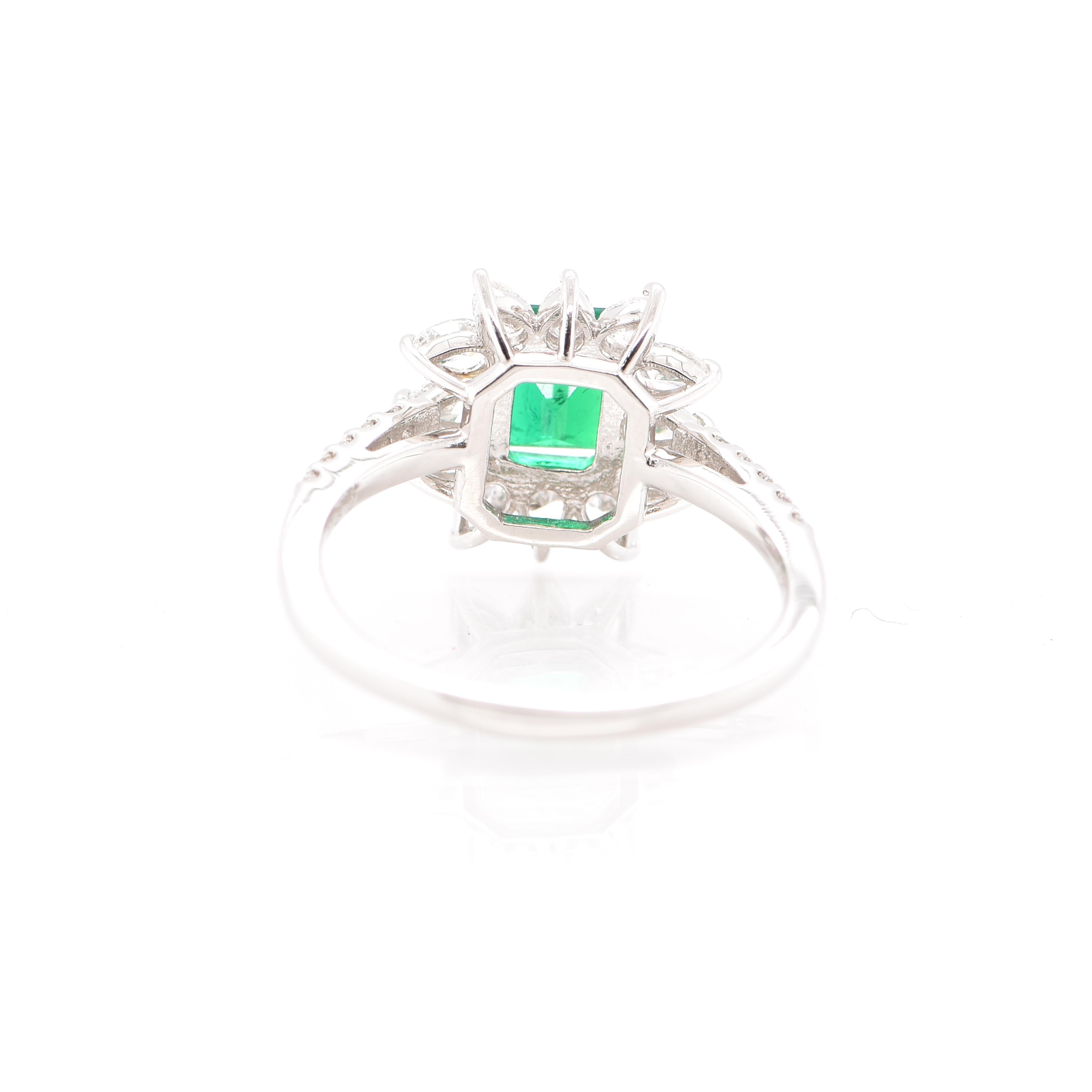 Women's GIA Certified 0.91 Carat Untreated 'No Oil' Colombian Emerald Ring For Sale