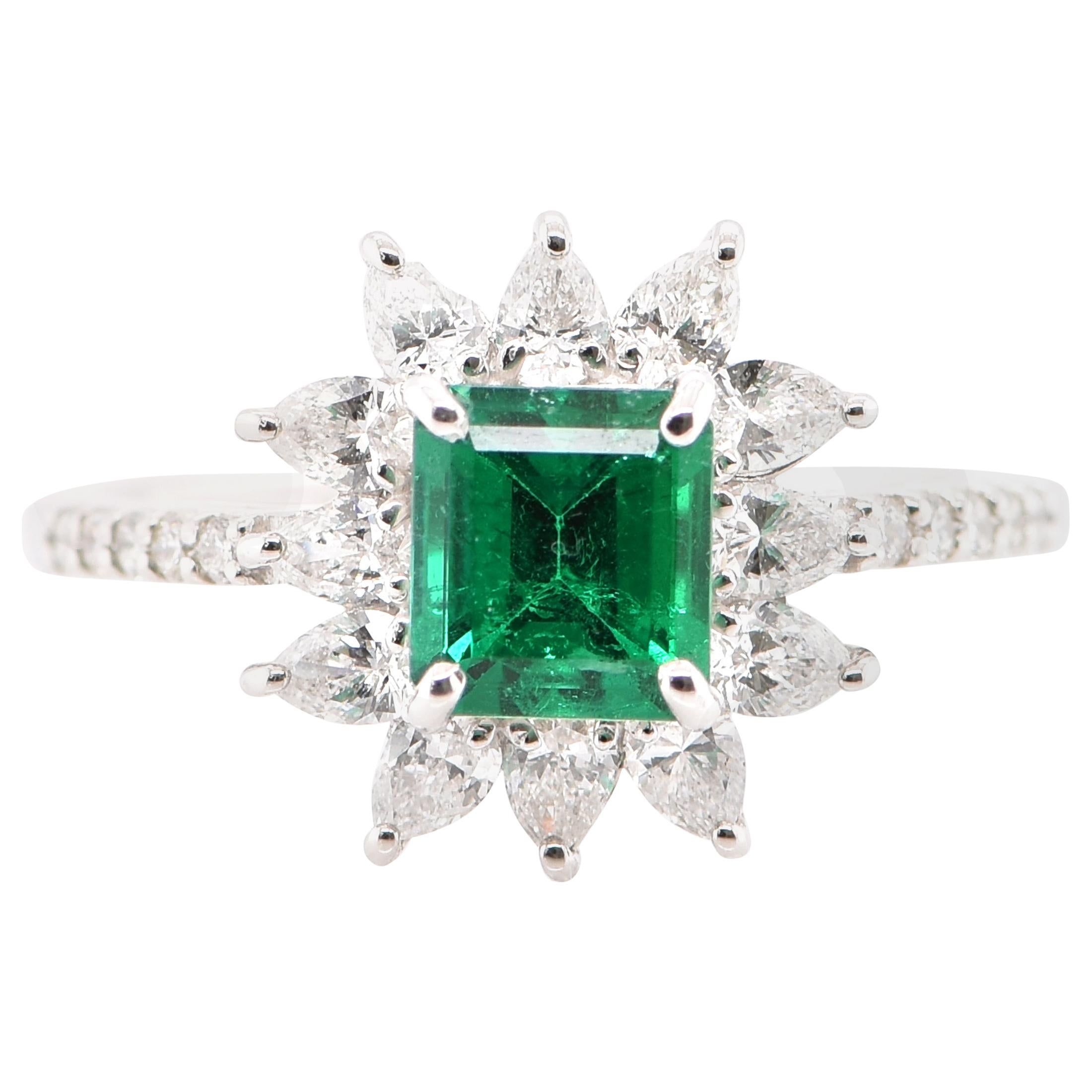 GIA Certified 0.91 Carat Untreated 'No Oil' Colombian Emerald Ring