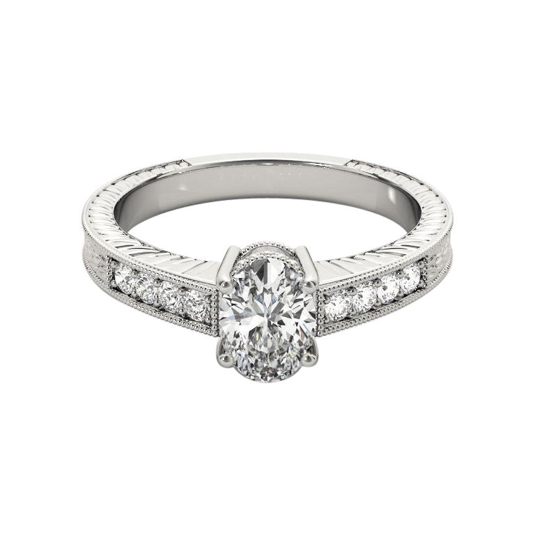 Anello con diamante d'epoca a doppio cesto ovale certificato GIA da 0.91 carati