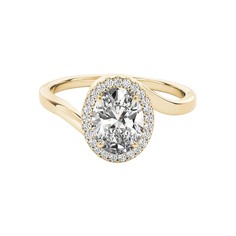 Bague en or jaune 18 carats diamant certifié GIA 0.91 carat Oval Halo Curved Bypass