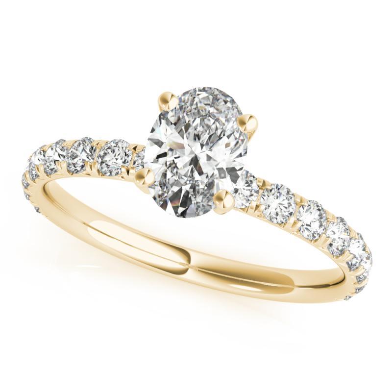 Oval Cut GIA Certified 0.91 Carat Oval Solitaire & Pave 18K Yellow Gold Diamond Ring For Sale