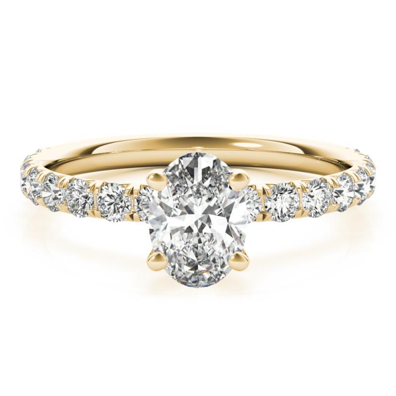Women's GIA Certified 0.91 Carat Oval Solitaire & Pave 18K Yellow Gold Diamond Ring For Sale
