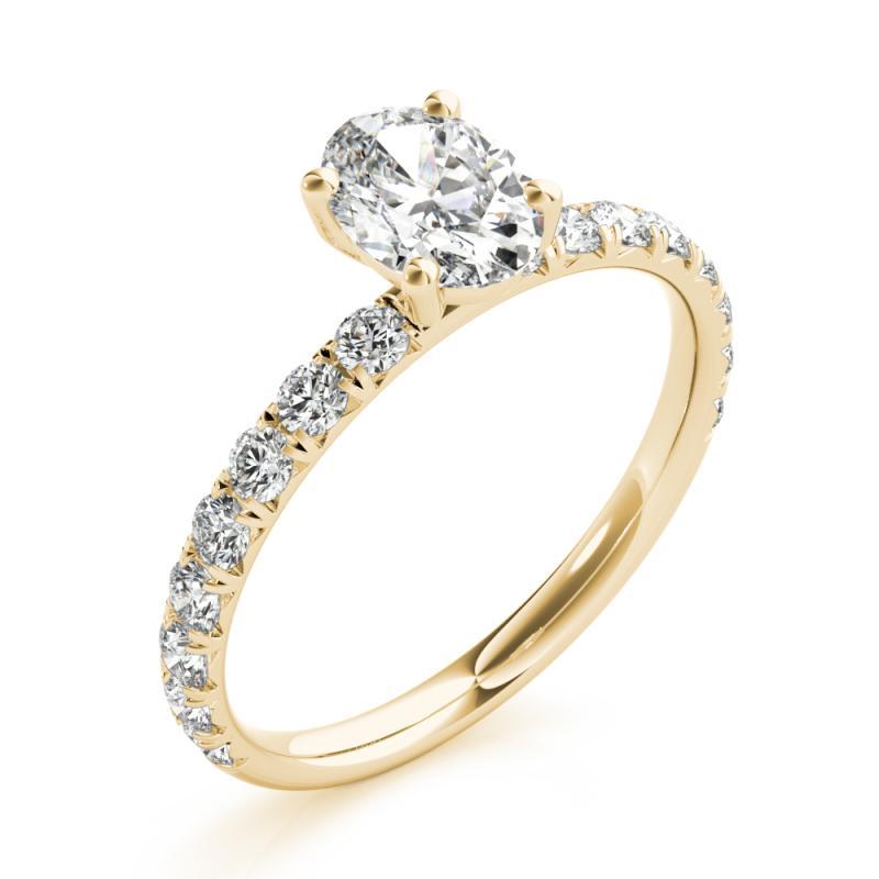 GIA Certified 0.91 Carat Oval Solitaire & Pave 18K Yellow Gold Diamond Ring For Sale 1